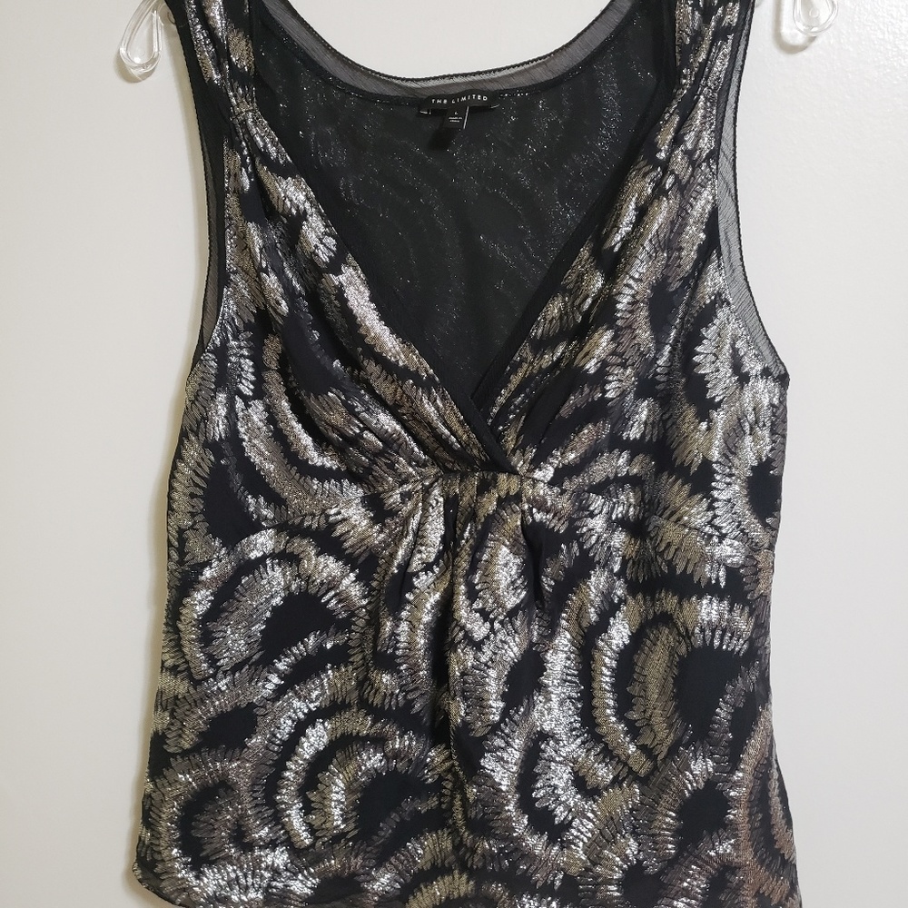 The Limited Silk Metallic V-neck Sleeveless Blouse